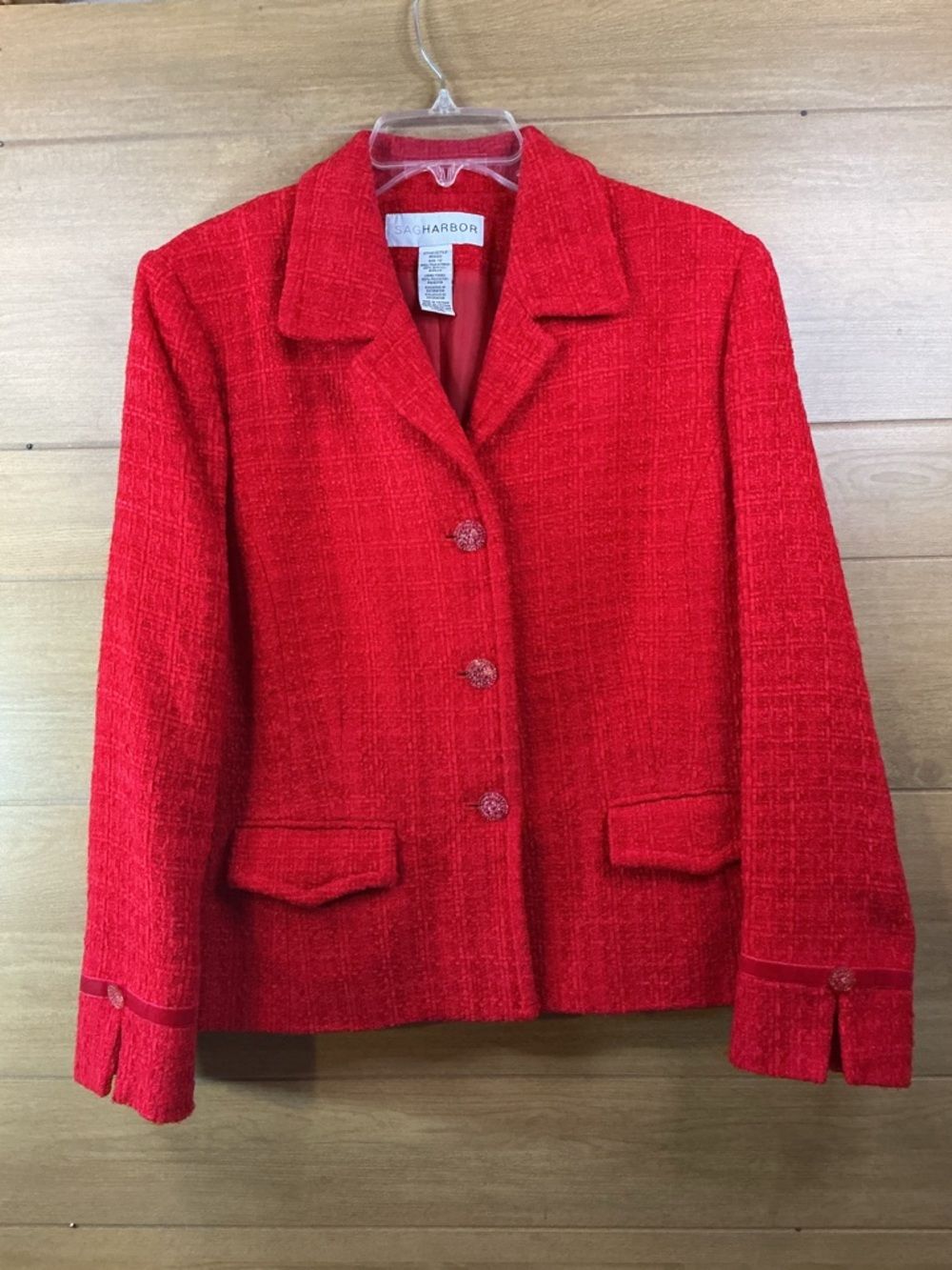 Sag Harbor Red Textured Blazer Jacket Women’s Size 12 Classic Career Holiday